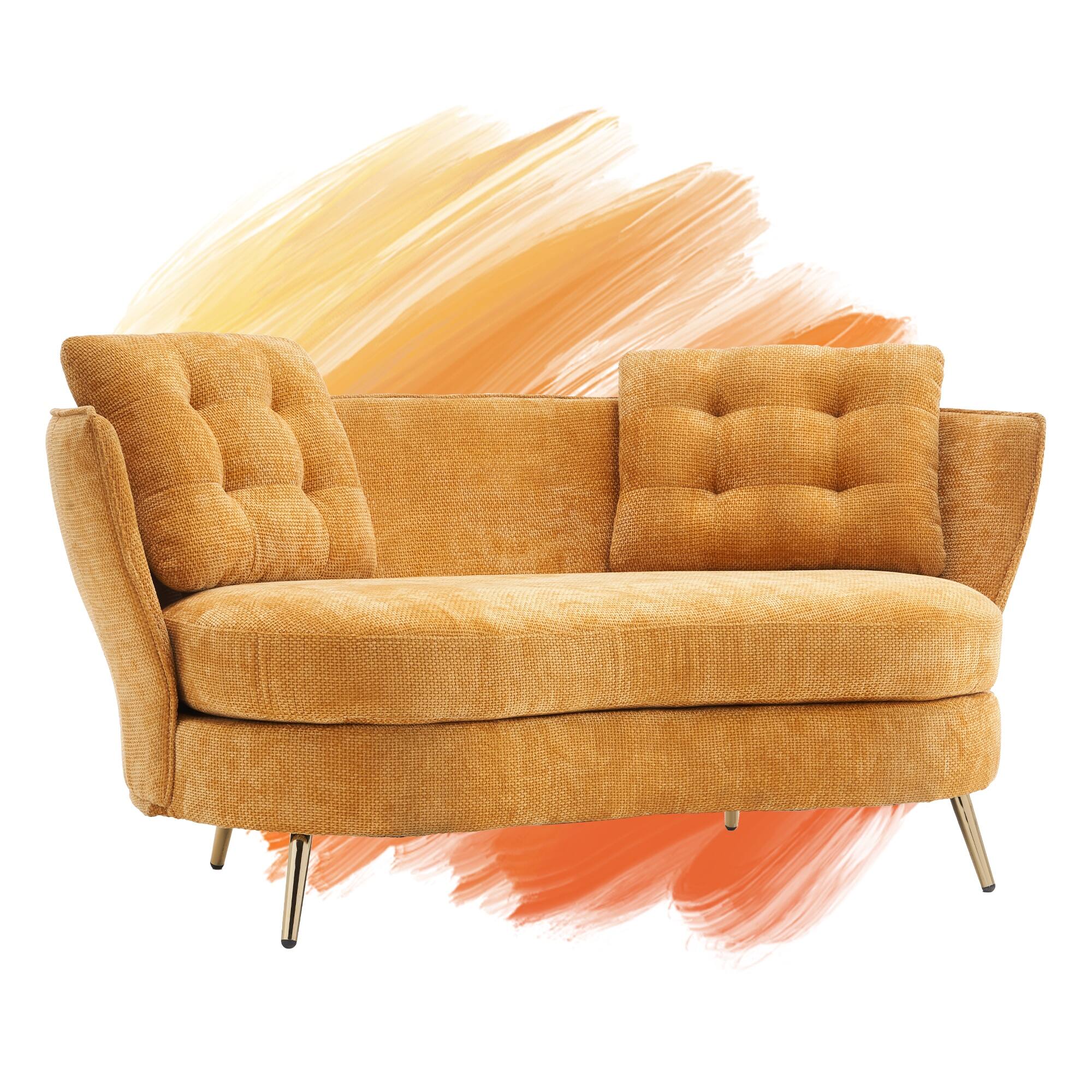 Polyester fiber Sofa Upholstered Couch with Golden Metal Legs Club Two