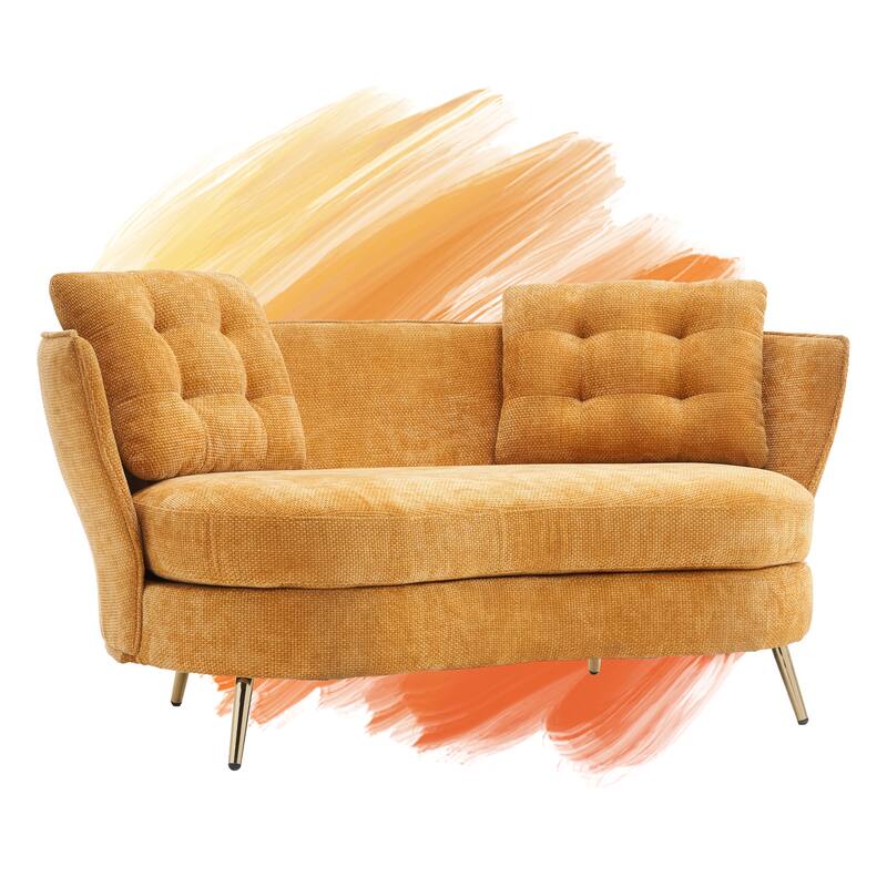 Upholstered Couch with Golden Metal Legs - Yellow