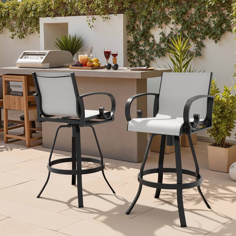 VredHom Outdoor Patio Bar Stools Swivel Bar Chair Sunbrella Textilene Sling - 20.1 in W x 44.3 in H