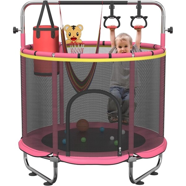 Toddler Trampoline with 8-in-1 Play Modes, Safety Enclosure - On