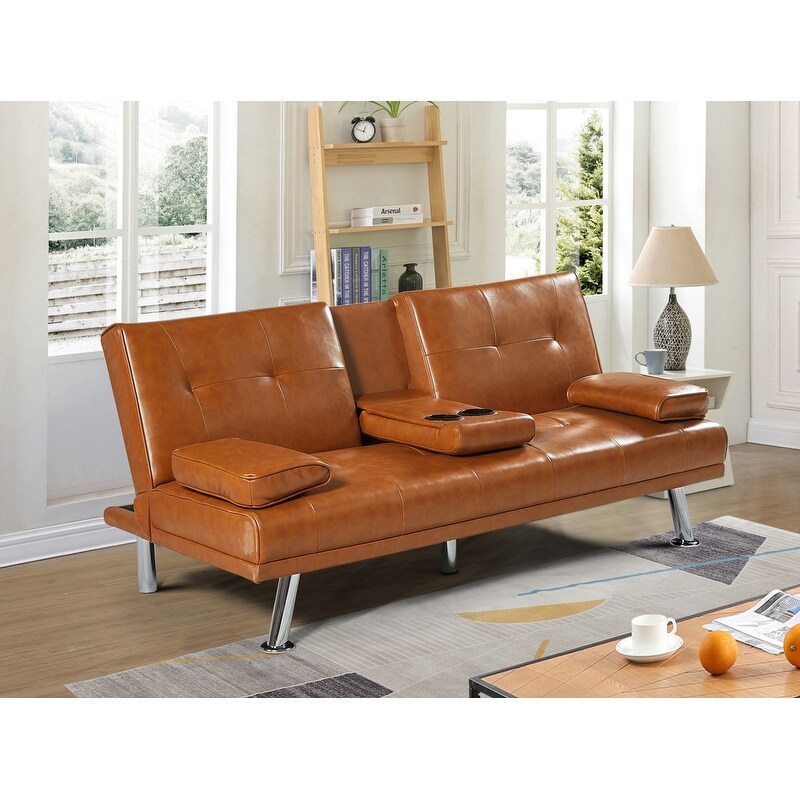 Futon Sofa Bed Convertible Lounge Couch Sofa with Cupholders Pillows