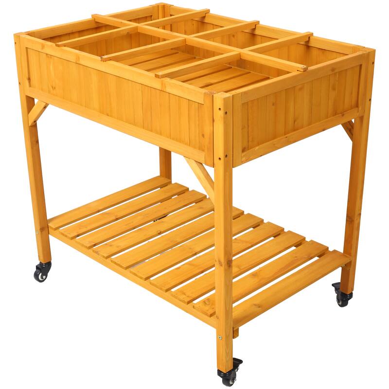 Elevated 8 Pocket Herb Garden Bed, Mobile Raised Customizable Wood Planter for Herbs, Vegetables