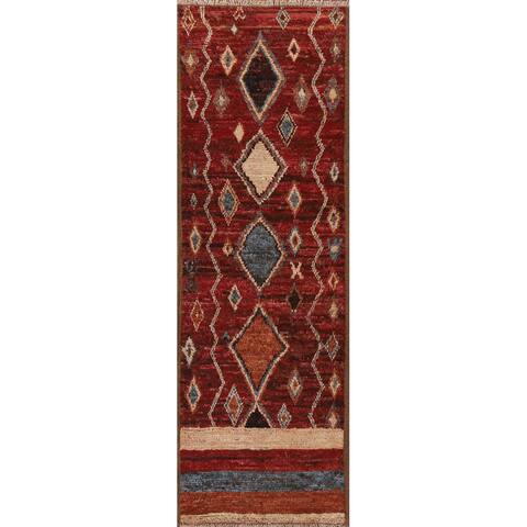 Tribal Geometric Moroccan Hallway Runner Rug Wool Hand-knotted Carpet - 2'9" x 9'8"