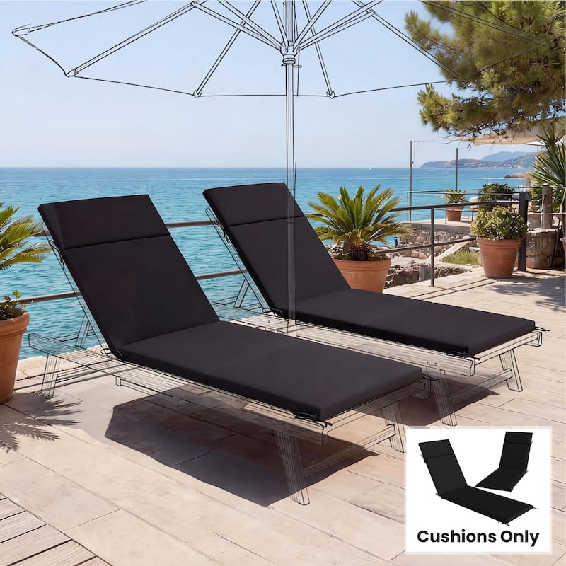Outsunny Outdoor Chaise Lounge Cushions Set of 2, Chaise Lounge Cushions with 6 Ties, High-Density Foam