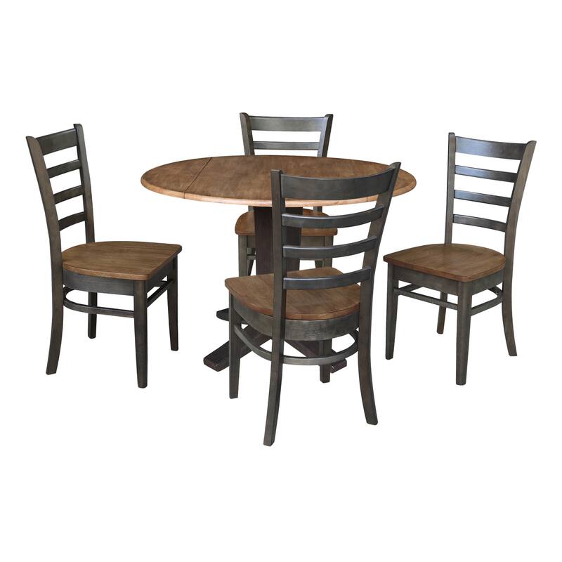 42 in Round Drop Leaf Pedestal Table with Dining Chairs in Hickory/Washed Coal - 5-Piece