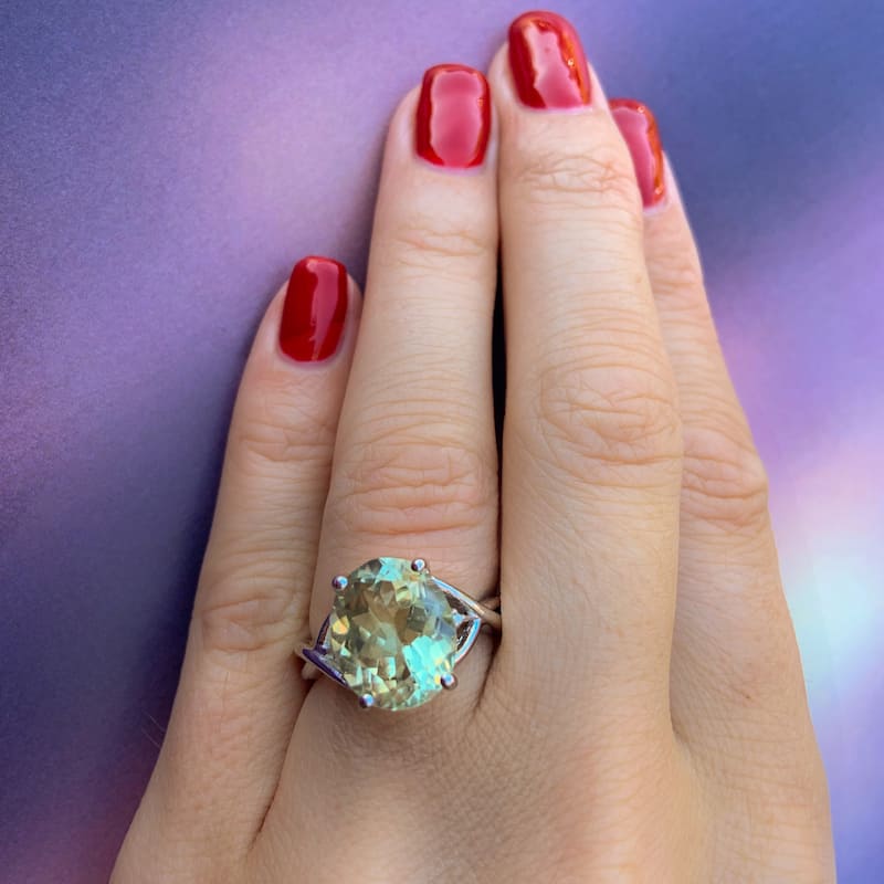 Miadora Sterling Silver 4 1/3ct TGW Green Amethyst and Diamond Accent Cocktail Ring