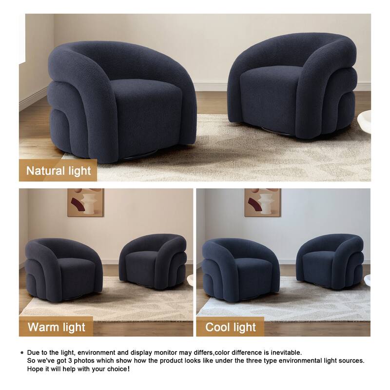 Set of 2 Boucle Upholstered Swivel Accent Barrel Chairs