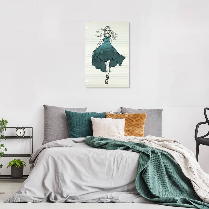 Wynwood Studio Canvas Fashion and Glam Runway Letter Teal - CUSTOM Blue and Teal Modern & Contemporary Wall Art Canvas Print - 24 x 16