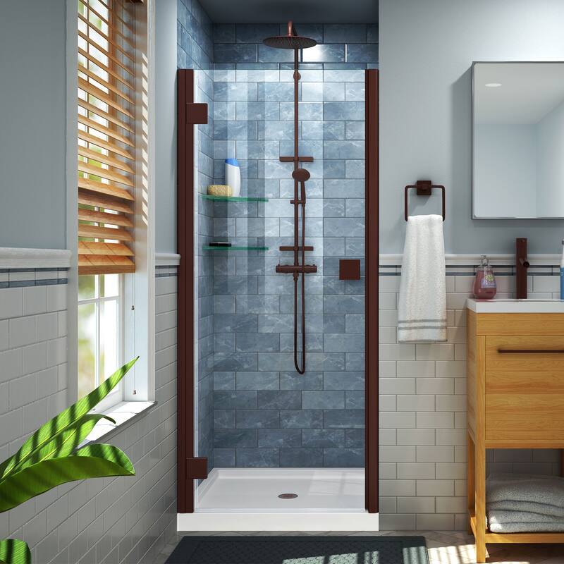 DreamLine Lumen 40-41 in. W by 72 in. H Semi-Frameless Hinged Shower Door - 40" - 41" W - Oil Rubbed Bronze Finish