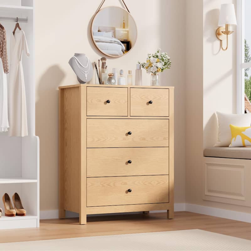 5 Drawer Dresser for Bedroom, Modern Wooden Storage Chest Organizer with Drawers