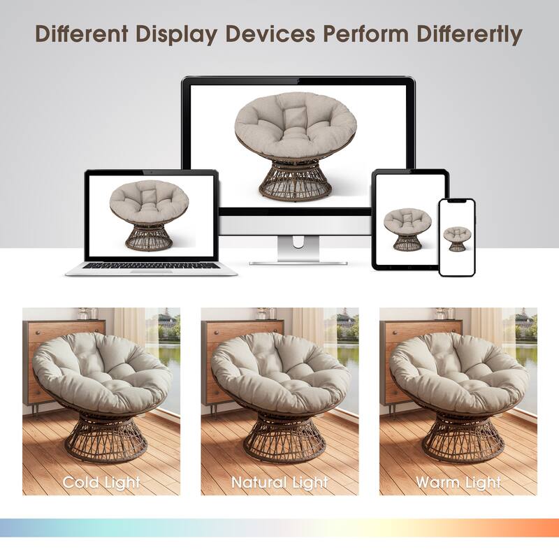 41.5" Ergonomic Wicker Swivel Chair with Cloud Thick Density Fabric Cushion, 3-proof Cover,High Capacity Iron Frame