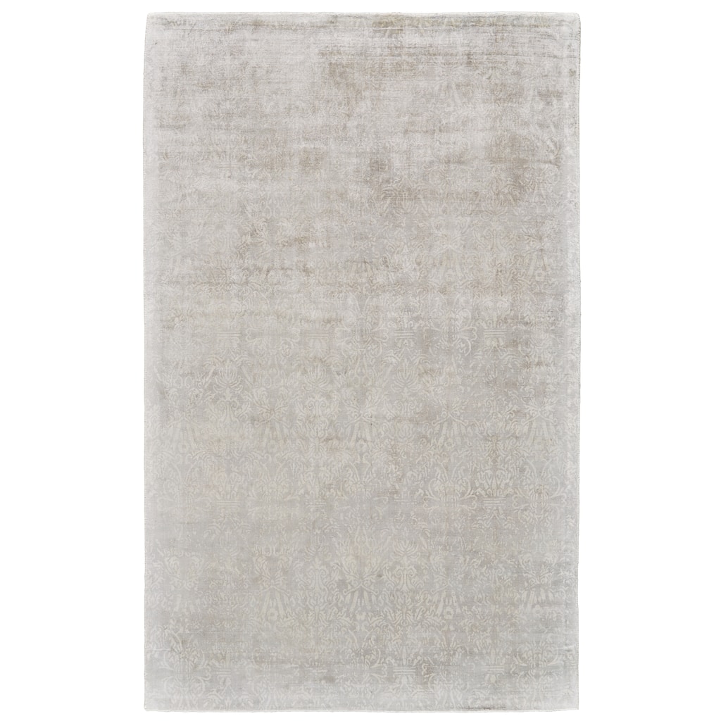 Jasmel Distressed Damask Rug, Silver Birch/Light Gray