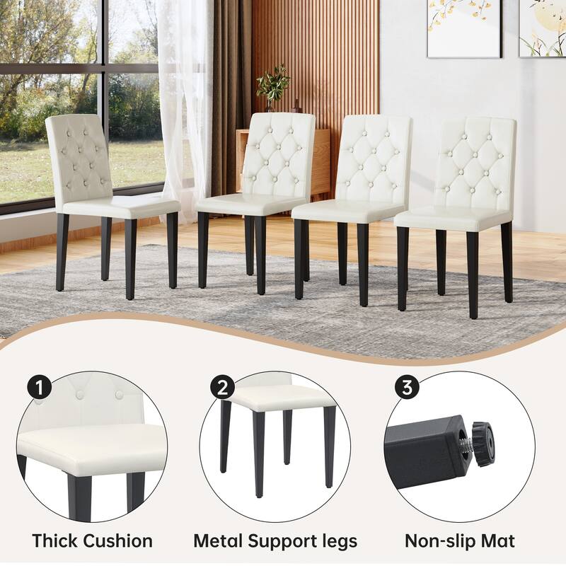 5-Piece Minimalist Retro Dining Table Set, Textured MDF Table & 4 Ergonomic PU Chairs, Fashion Design