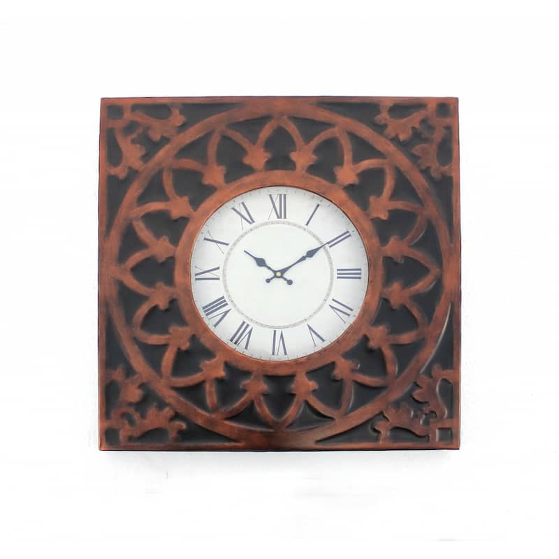 HomeRoots 23" Square Bronze Glass Analog Wall Clock - 22.75