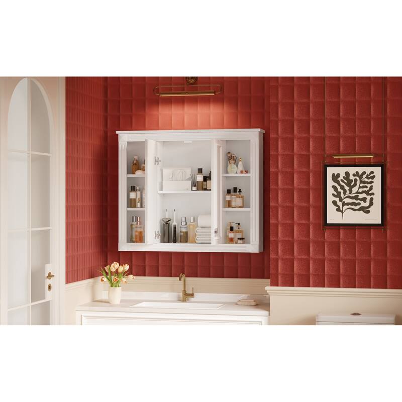 Roomfitters 36x28 Inch Medicine Cabinet, Wall Mounted Bathroom Mirror Cabinet with Adjustable Shelf & Soft-Closing Hinges, White