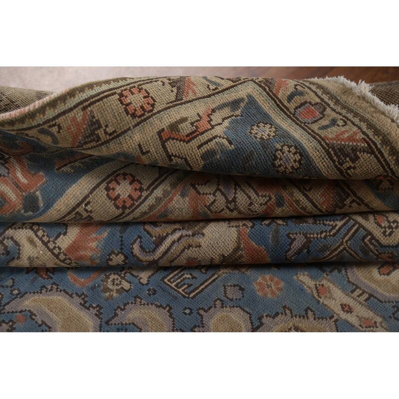 Blue Tabriz Vintage Persian Rug Handmade Wool Carpet - 9'10" x 12'9"