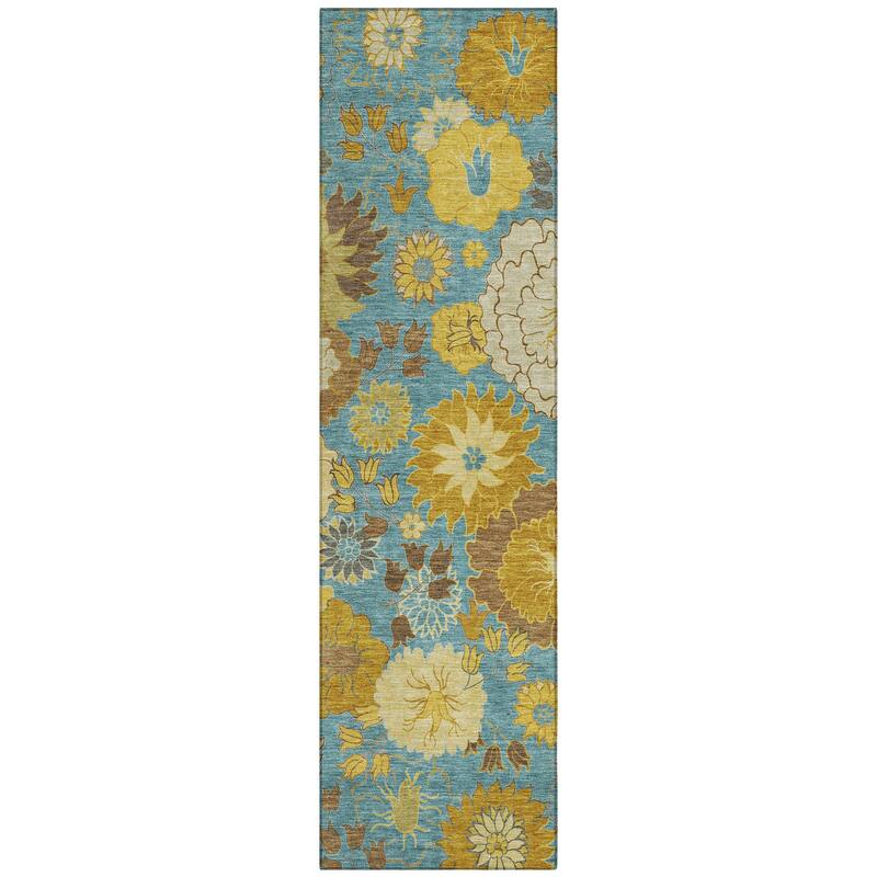 Machine Washable Indoor/ Outdoor Modern Floral Chantille Rug