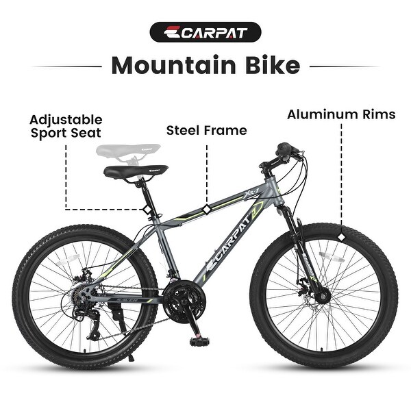 24 in. Steel Frame Mountain Bike, 21 Speed Bicycle w/Daul
