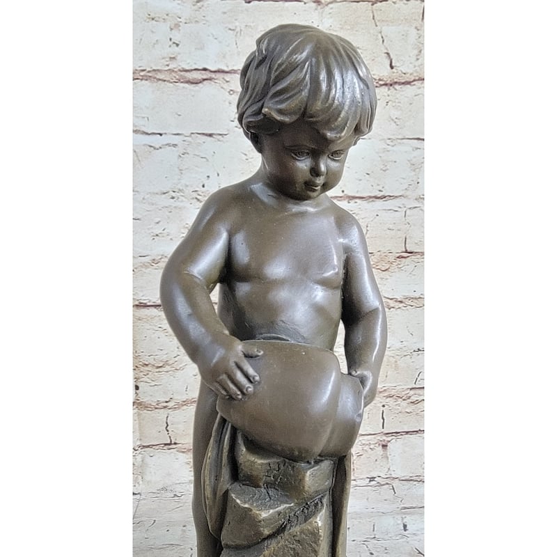 Angelic Young Child Pouring Water Bronze Statue Sculpture Figure 13 Inches X 6 Inches
