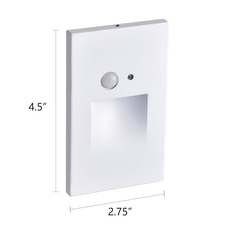 Hardwired White Motion Sensing Vertical LED Stair Light with Motion and Photocell Sensor