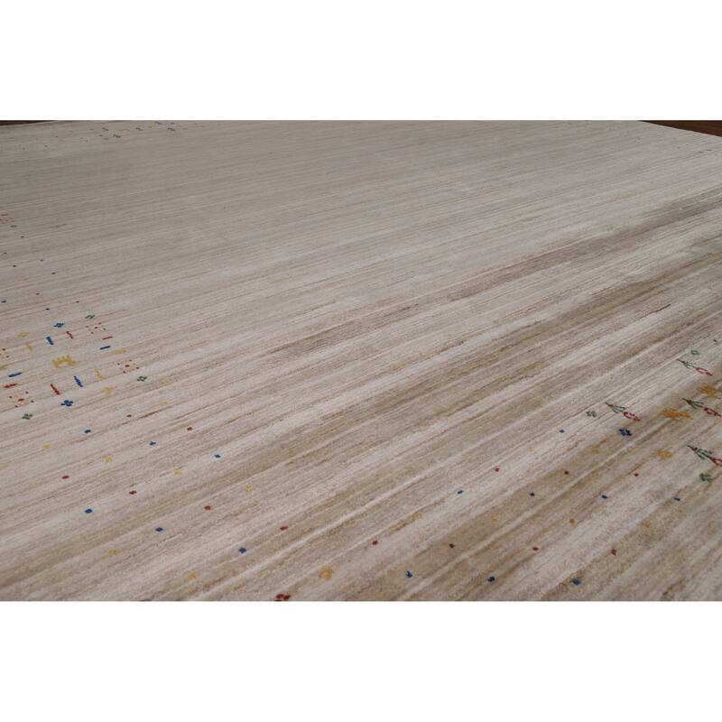 Striped Camel Gabbeh Oriental Square Rug Handmade Wool Carpet - 9'11" x 9'7"