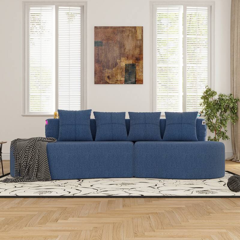 94.49" Chenille Curved Sectional Sofa with Pillows, No Assembly Required