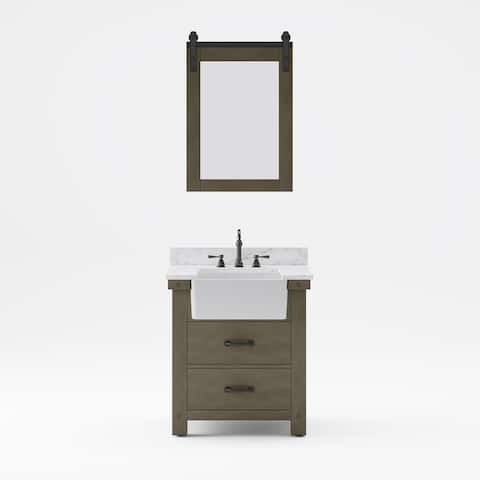 Paisley Carrara White Marble Countertop Vanity with Barn Mirror