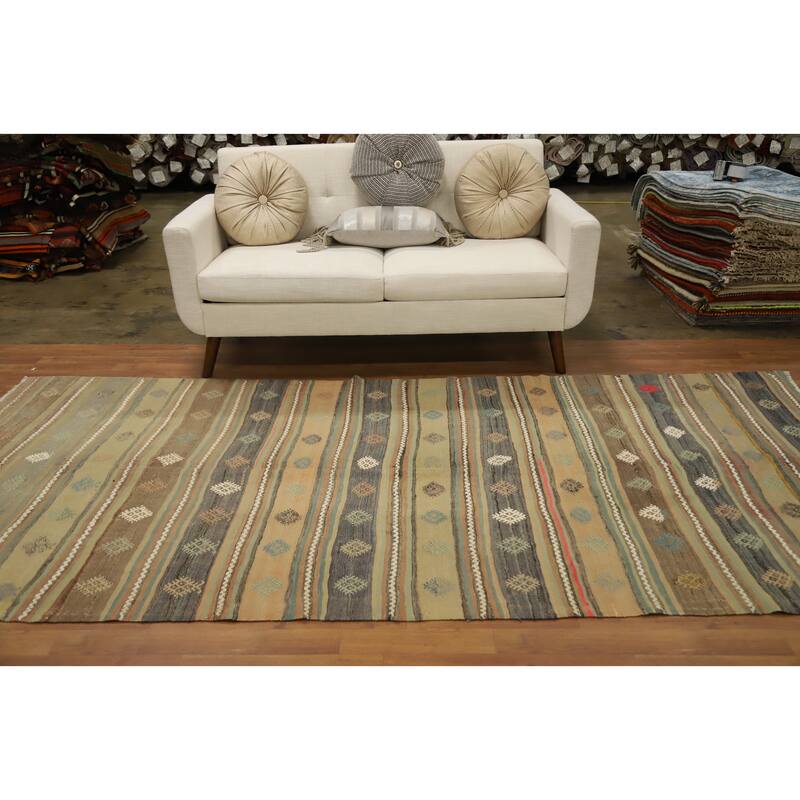 Hand Woven Oriental 100% Wool Carpet Southwestern Tribal Multi-Colored Kilim Area Rug - 10' 0'' X 4' 9''