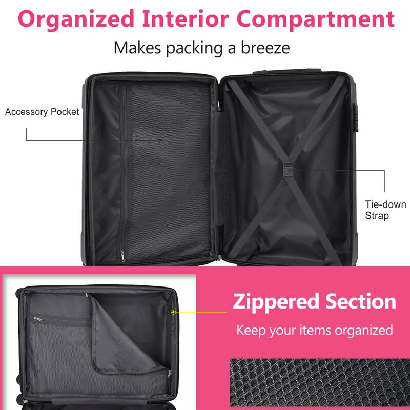 Hardshell Luggage 3-Piece Set with Expandable Storage, Spinner Wheels and Telescopic Handle, for Boarding Travel