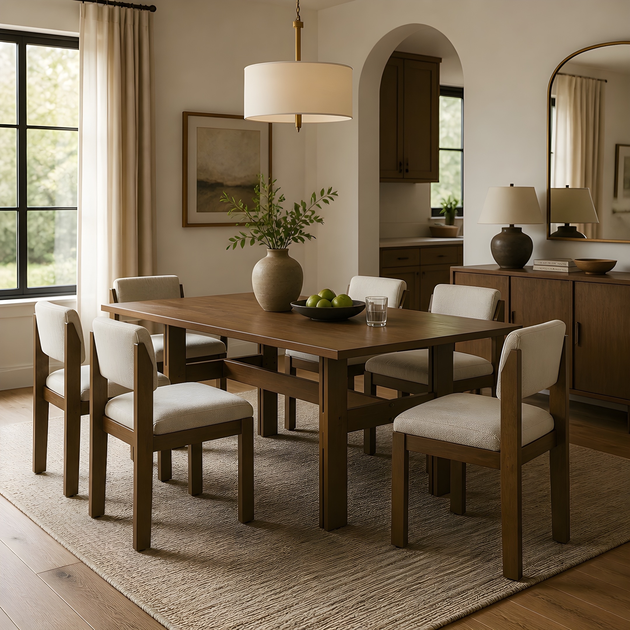 Christopher Knight Home Hawthorne 7-Piece Wooden Dining Set with Upholstered Chairs, Rustic Farmhouse Kitchen Table