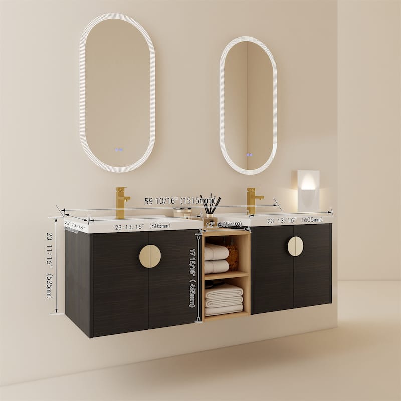 60 Inch Soft Close Doors Bathroom Vanity With Sink