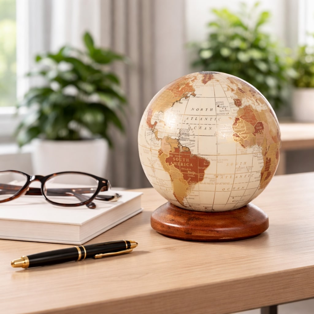 Decorative Globe - Brown Desk Globe with Wood Base, 6" - 6.0"