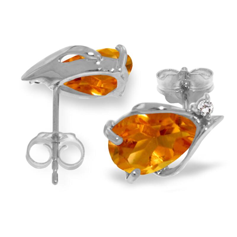 3.26 Carat 14K Solid Gold Stud Earrings Diamond Citrine Jewelry