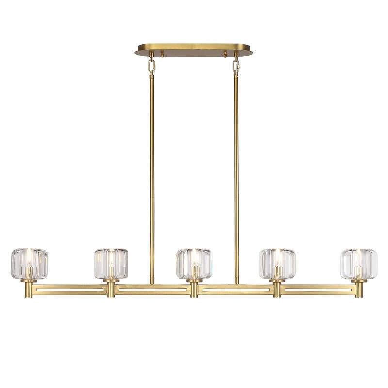 KAYLA 36 in. 6-Light Gold Farmhouse Wagon Wheel Chandelier with Crystal Lampshade