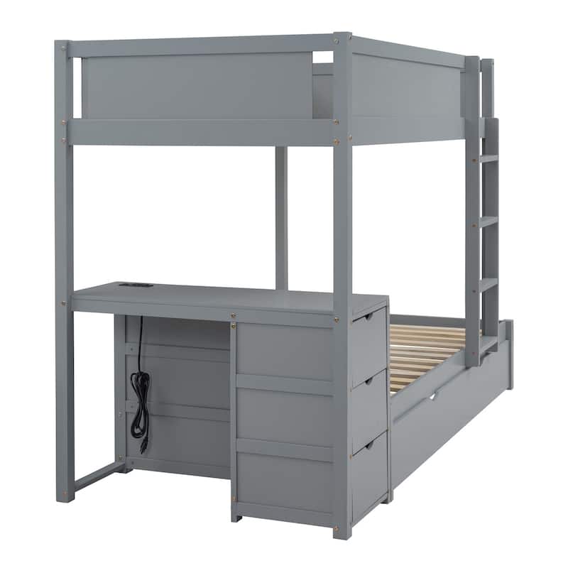 Merax Full/Twin Bunk Bed with Twin size Trundle, Storage and Desk