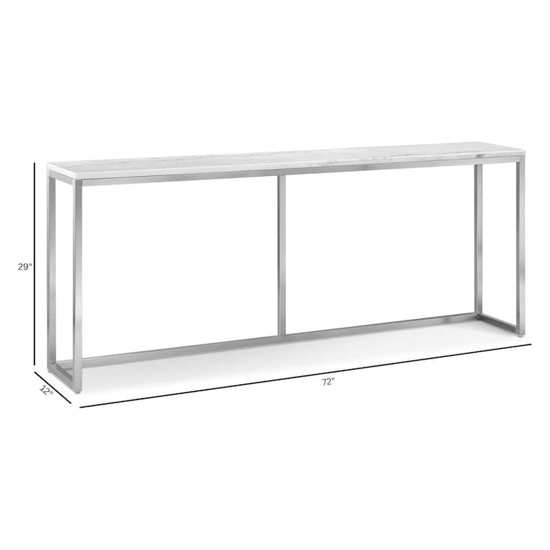 Magnussen Home Esme White Marble and Brushed Nickel Rectangular Sofa Table - 72''W x 12''D x 29''H