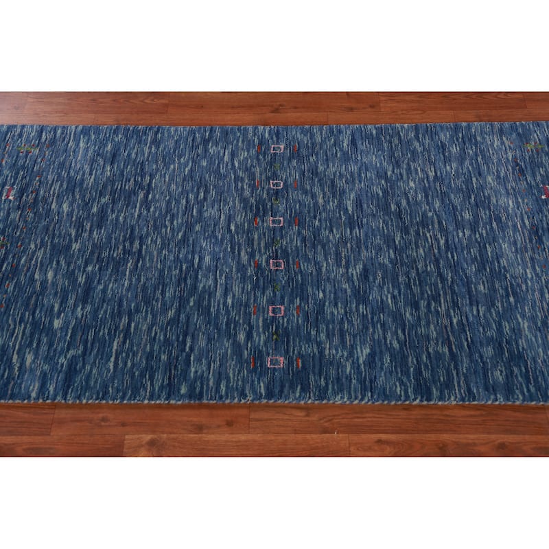 Hand Knotted Oriental 100% Wool Carpet Tribal Tribal Navy Blue & Blues Gabbeh Runner Rug - 9' 10'' X 2' 7''