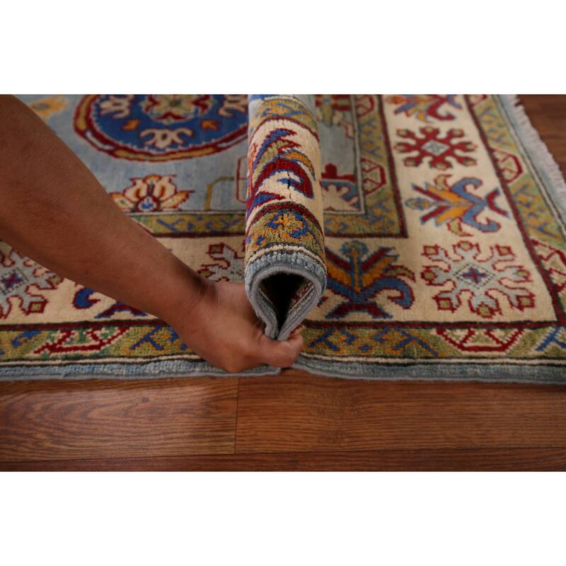 Light Blue Kazak Oriental Accent Rug Hand-Knotted Wool Carpet - 3'6" x 5'4"