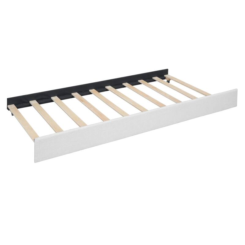 Full/Queen Size Upholstered Platform Bed with Stylish Brick Pattern Headboard, Trundle & 2 Drawers, Linen Fabric Comfort