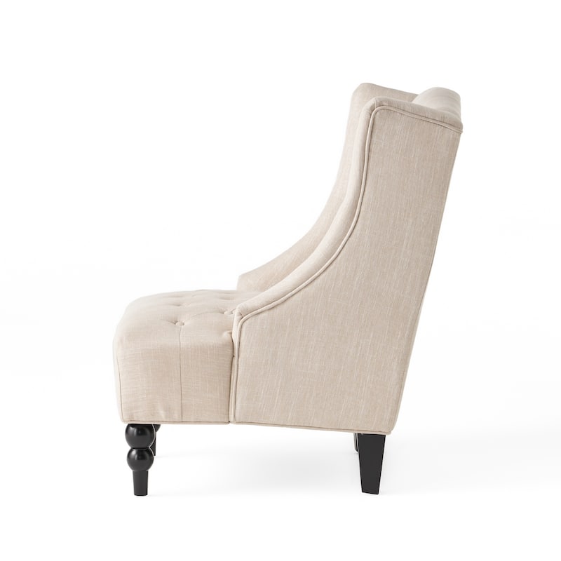 Roomfitters Tufted Wingback Accent Chair with Curved Back and Turned Legs, Upholstered Lounge Chair, Beige