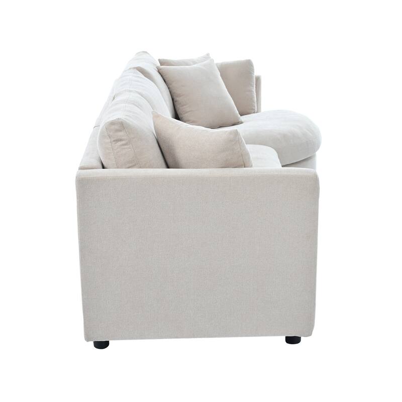 111.4" Polyester Combination Sofa with 3 Pillows, Curved Design and Removable Cushions