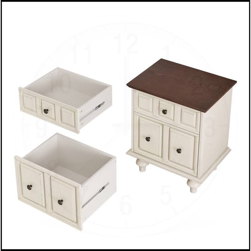 20.47"Vintage Nightstand with 2 Drawers(Set of 2)