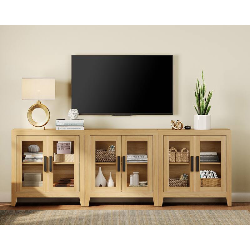 WAMPAT Modern Farmhouse Modular Buffet Cabinet, Glass Door Sideboard with Adjustable Shelves