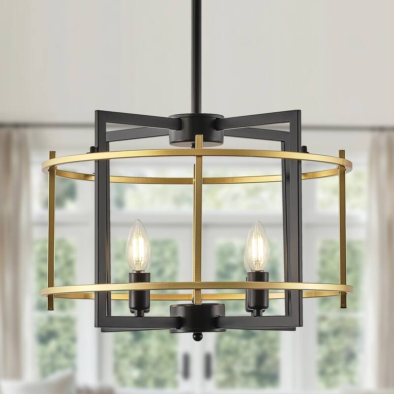 Starsky 4-Light Farmhouse Lantern Chandelier with Open Metal Cage - Black - Black