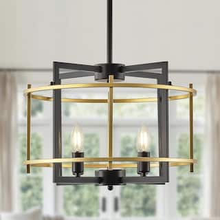 Starsky 4-Light Farmhouse Lantern Chandelier with Open Metal Cage - Black