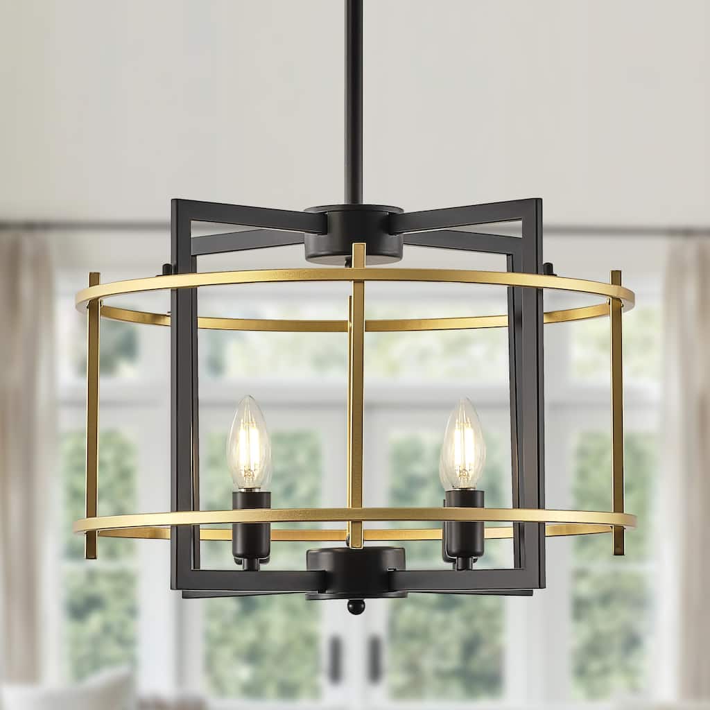 Starsky 4-Light Farmhouse Lantern Chandelier with Open Metal Cage - Black
