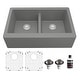 preview thumbnail 1 of 61, Karran Farmhouse Apron Front Quartz Double Bowl Kitchen Sink Kit Grey