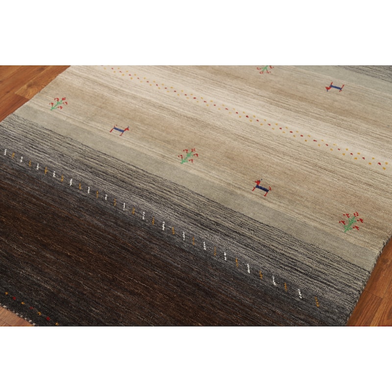 Striped Gabbeh Oriental Rug Handmade Multi-Color Wool Carpet - 4'0" x 5'9"