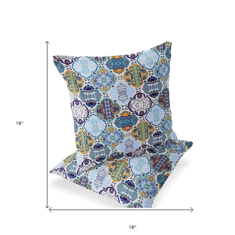 HomeRoots Set of Two 16" X 16" Blue and Orange Blown Seam Floral Indoor Outdoor Throw Pillow - 16.00' X '16.00' X '5.00