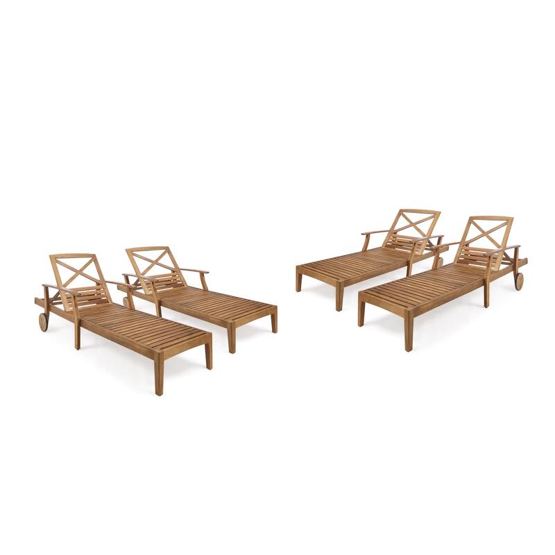 Perla Outdoor Acacia Wood Chaise Lounge (Set of 4) by Christopher Knight Home
